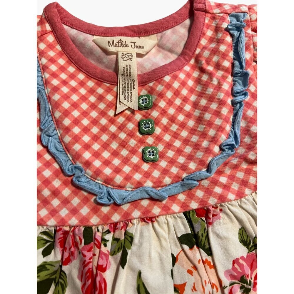 Matilda Jane  Sunny Skies Pink Gingham Dress Girls Size 6-12 months Like New Con - Picture 4 of 10